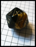 Dice : Dice - 20D - Black and Gold Swirl With Bronze Numerals